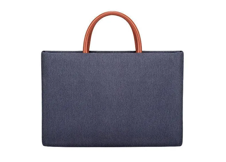 Men's Casual Waterproof Breathable Soft Leather Handle Laptop Bag-NavyBlue