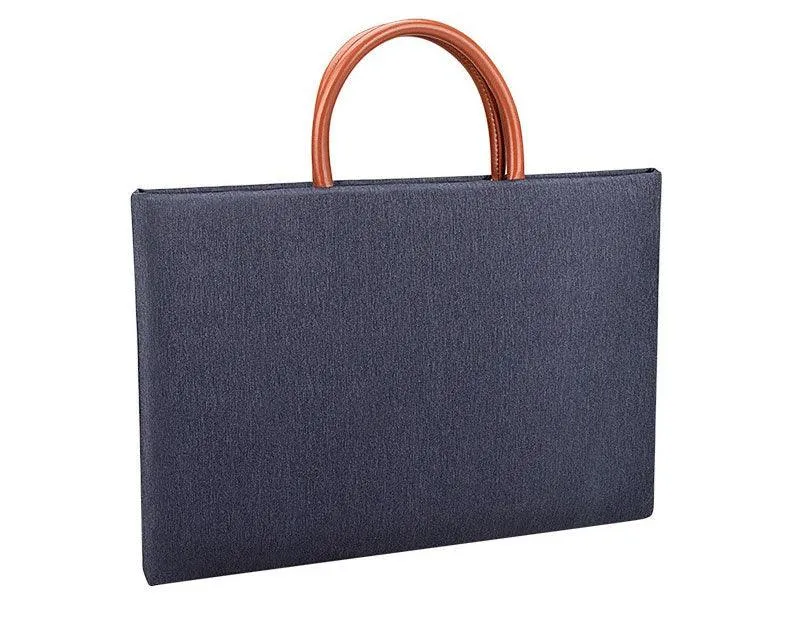 Men's Casual Waterproof Breathable Soft Leather Handle Laptop Bag-NavyBlue