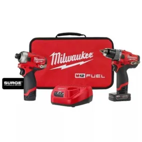 Milwaukee 2582-22 M12 FUEL12-Volt Lithium-Ion Brushless Cordless Surge Impact and Drill Combo Kit