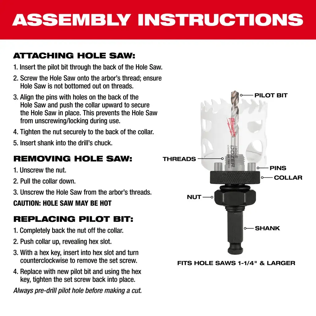 Milwaukee 7/16" Large Thread Quick Change Arbor