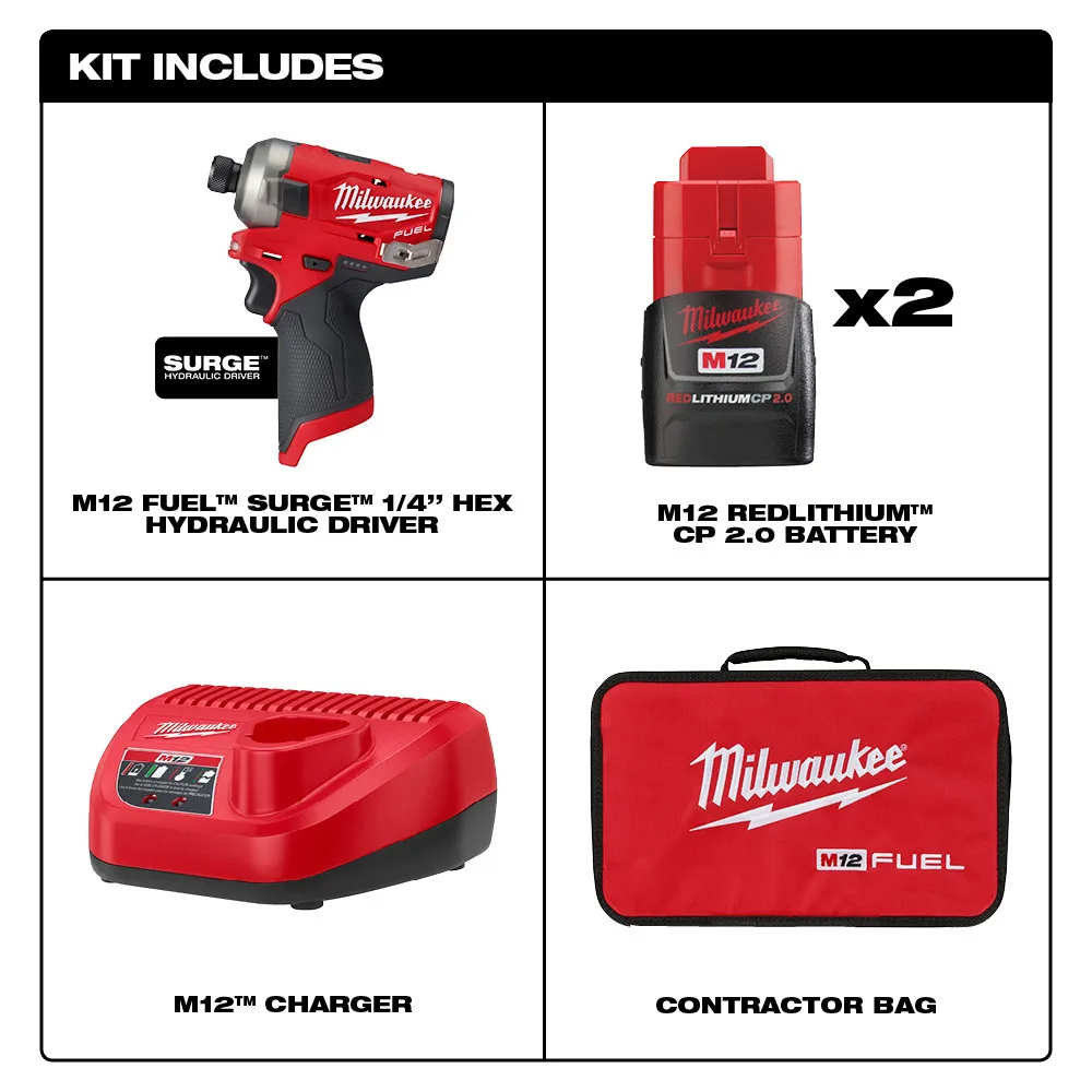 Milwaukee M12 FUEL SURGE 1/4" Hex Hydraulic Driver Kit