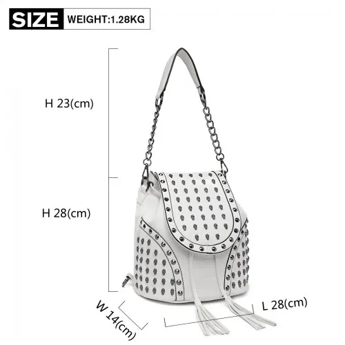 Miss Lulu Skull Studded Backpack Shoulder Bag - Beige | Versatile & Stylish PU Leather Bag