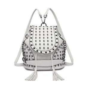 Miss Lulu Skull Studded Backpack Shoulder Bag - Beige | Versatile & Stylish PU Leather Bag