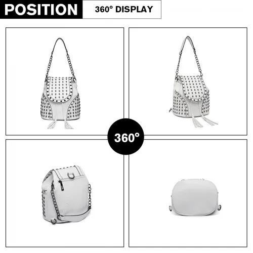 Miss Lulu Skull Studded Backpack Shoulder Bag - Beige | Versatile & Stylish PU Leather Bag