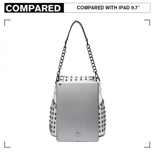 Miss Lulu Skull Studded Backpack Shoulder Bag - Beige | Versatile & Stylish PU Leather Bag