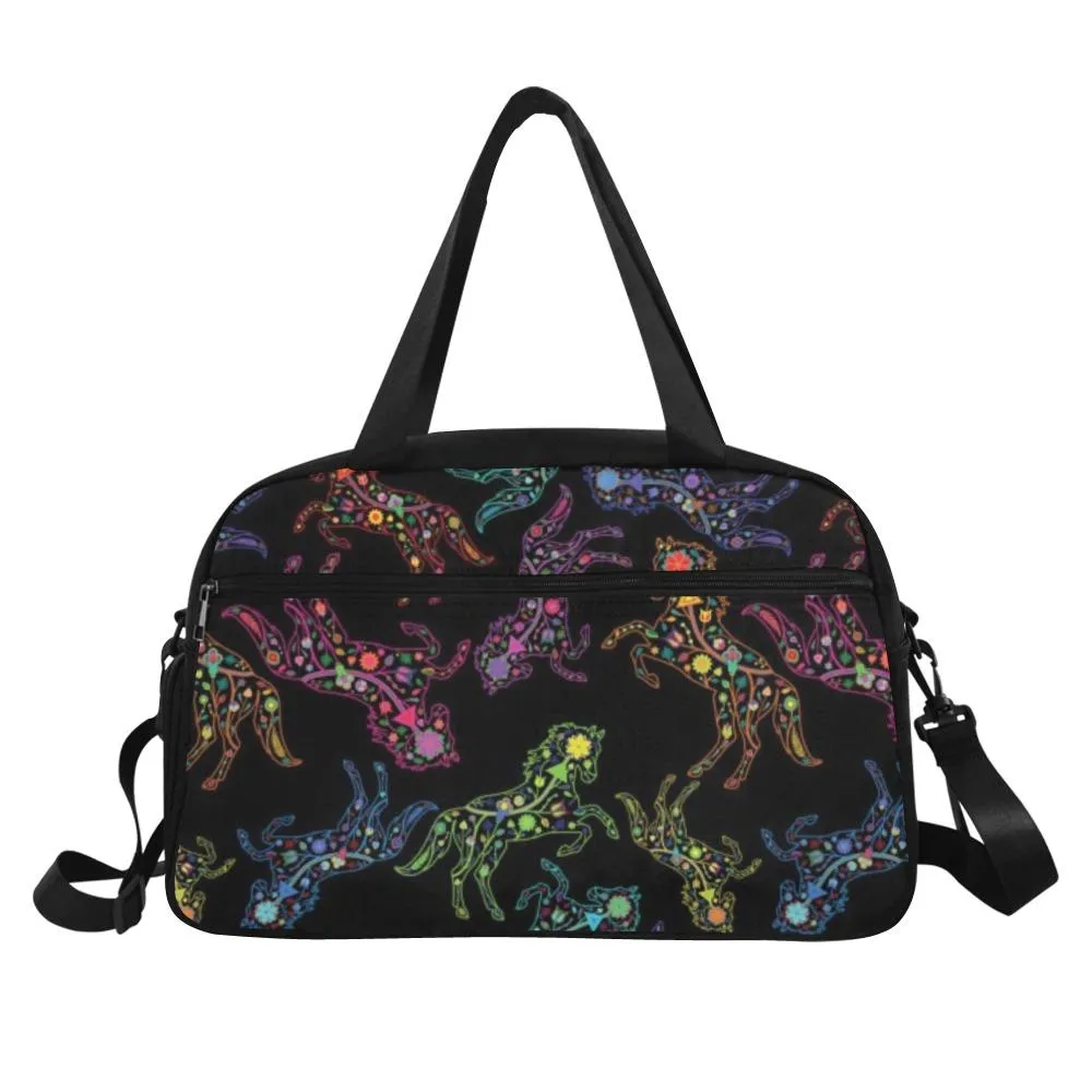 Neon Floral Horses Weekend Travel Bag