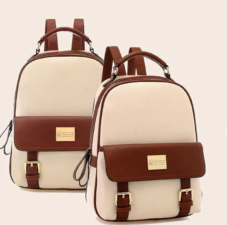 New fashion women backpacks patchwork bear girl student school bags pu leather travel rucksack