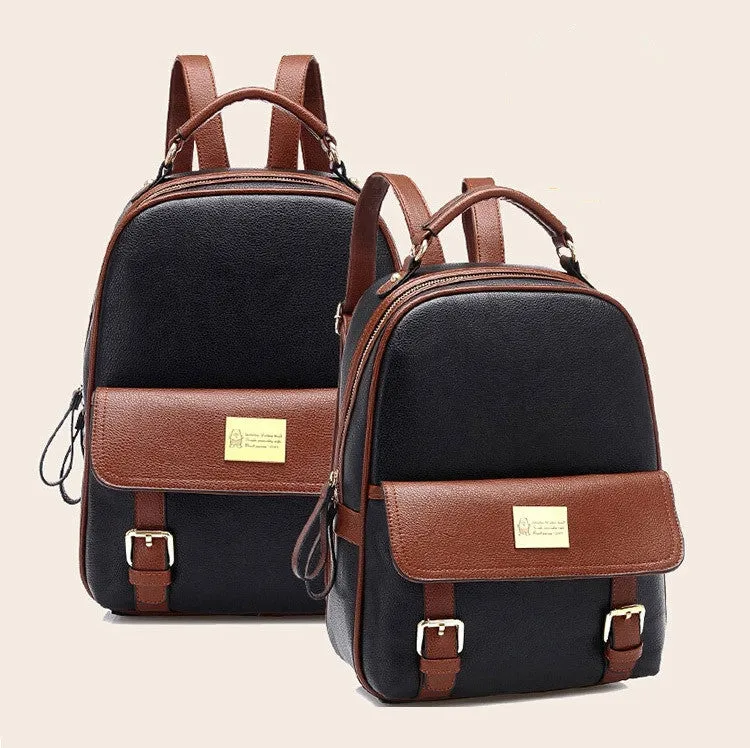 New fashion women backpacks patchwork bear girl student school bags pu leather travel rucksack