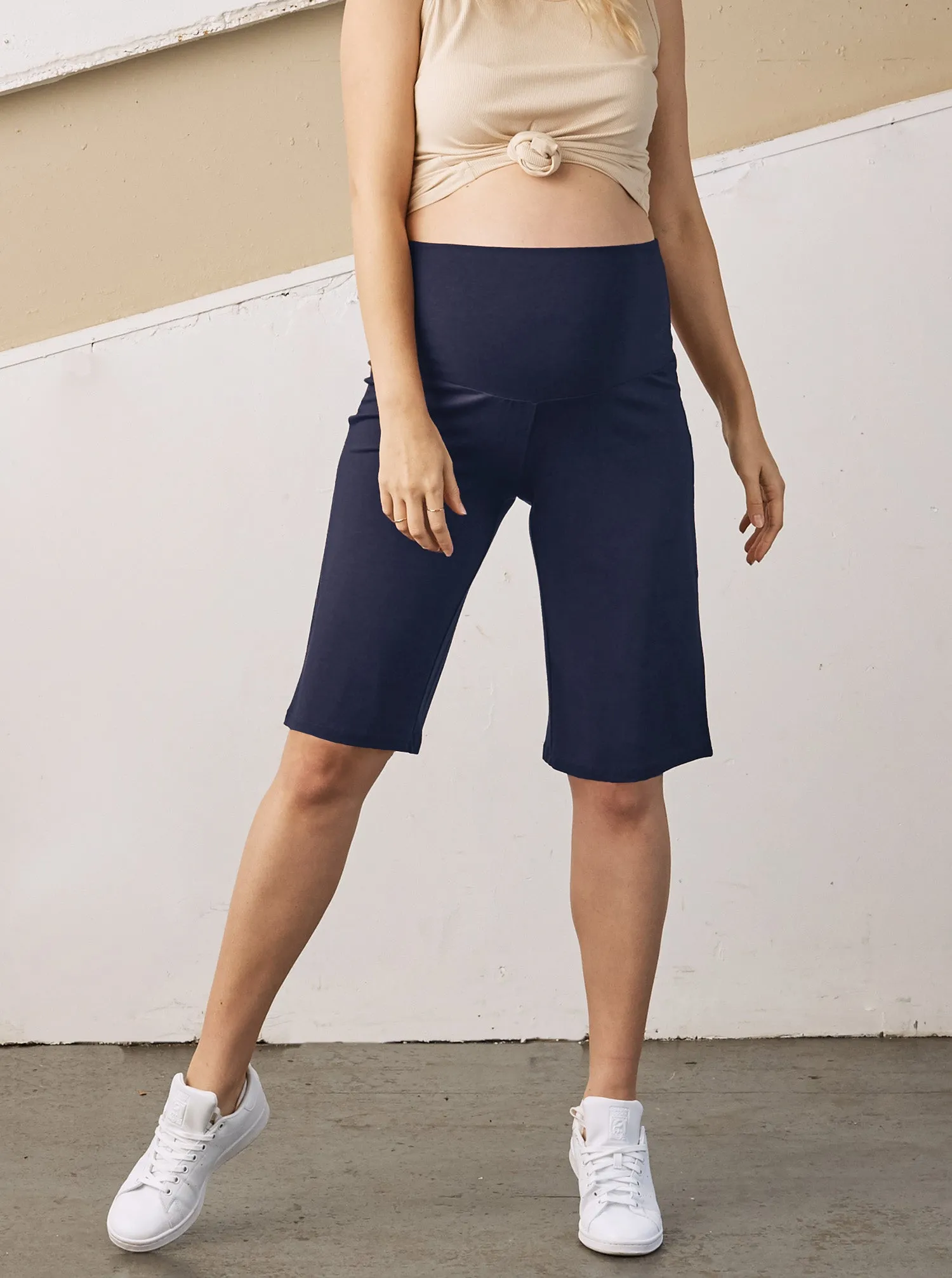 Nina Maternity Wide Leg Bamboo Shorts - Navy