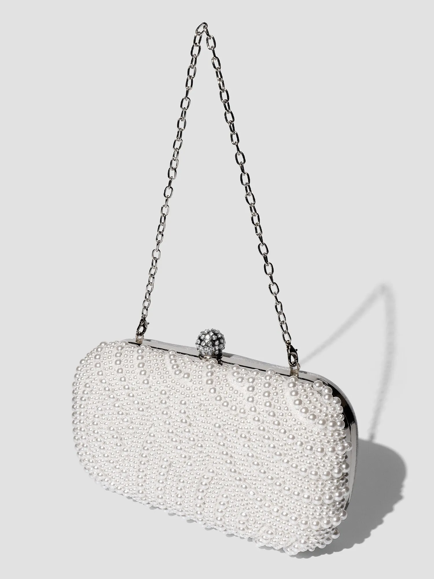 Pearl Studded Cross Handle Bag