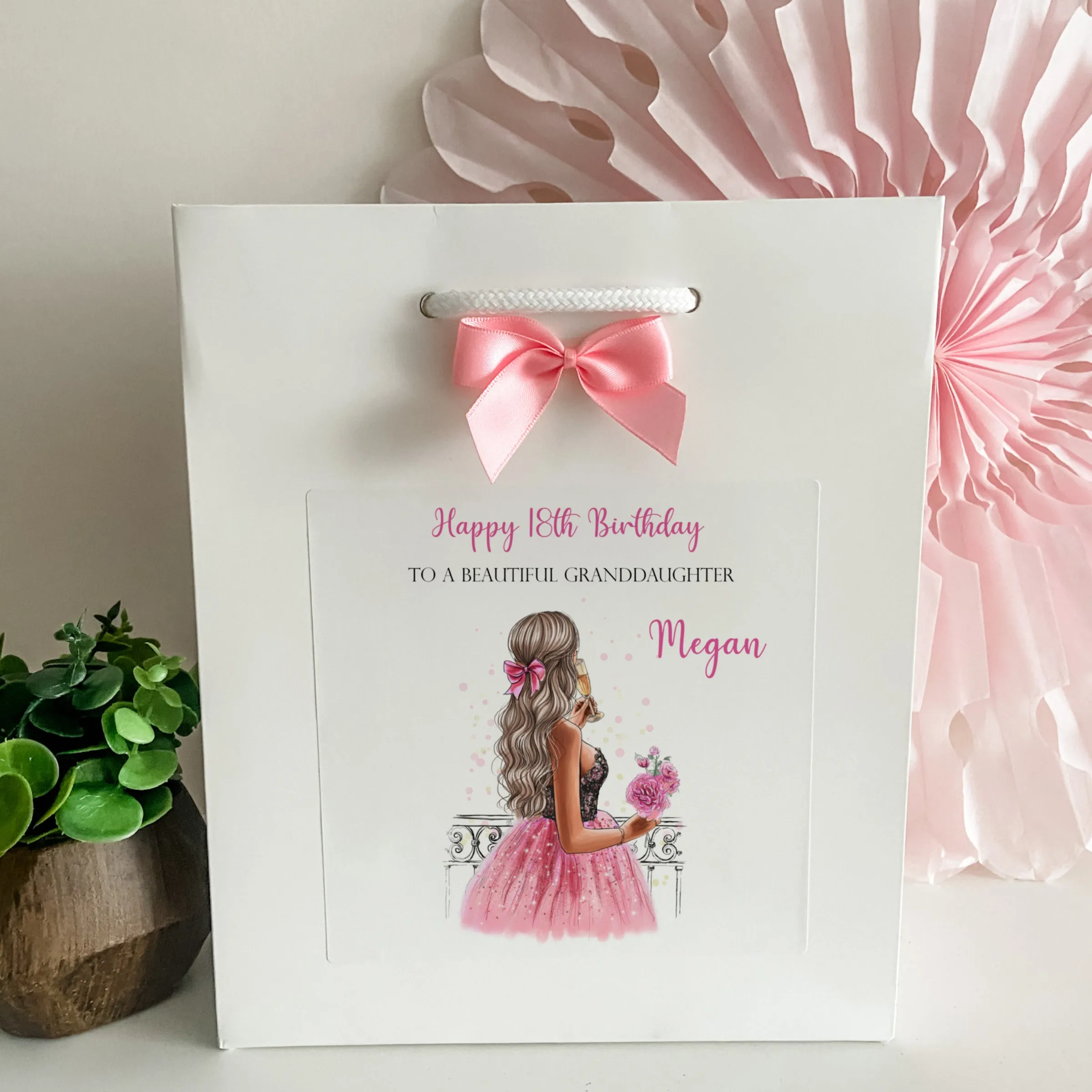 Personalised Birthday Gift Bag Girl Pink Dress