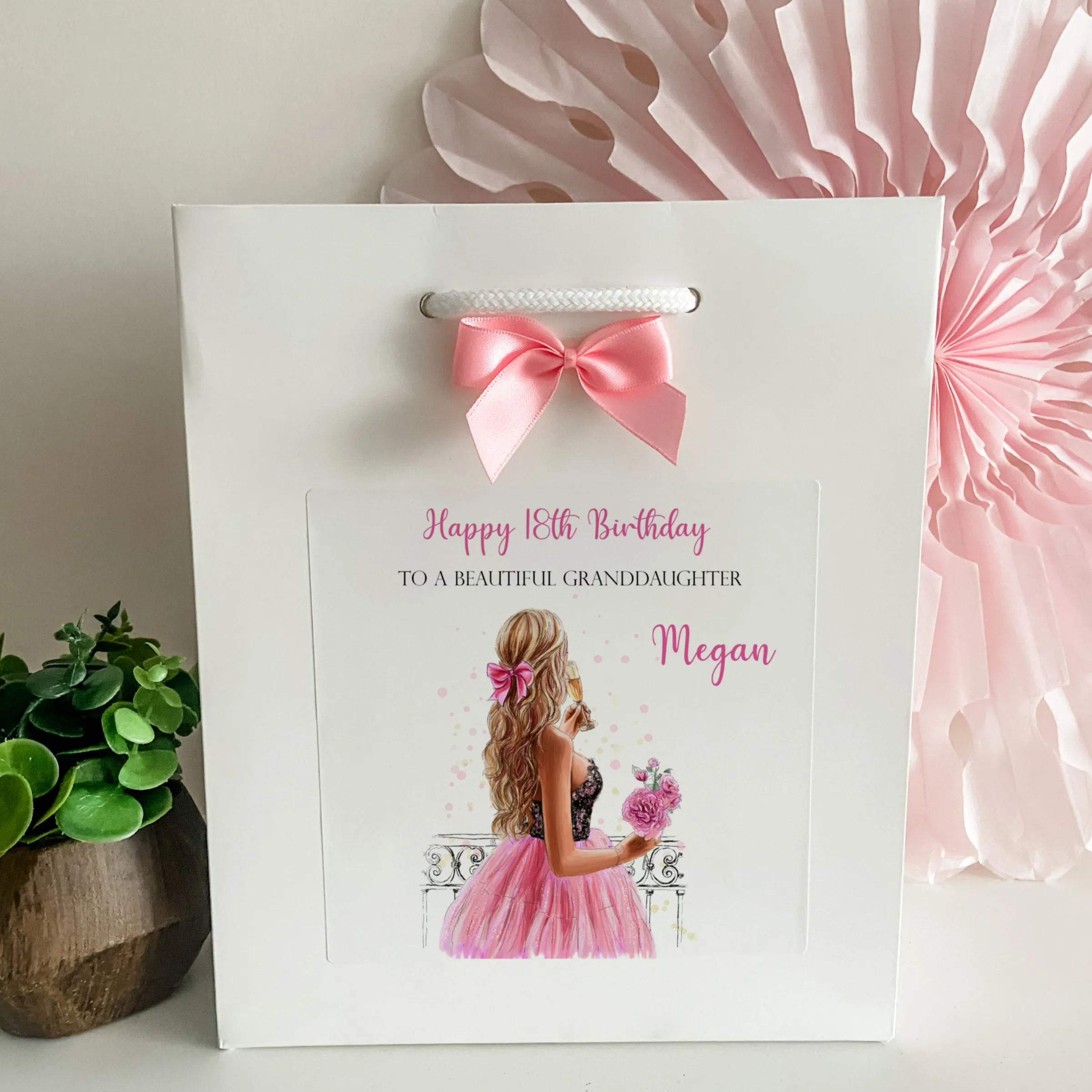 Personalised Birthday Gift Bag Girl Pink Dress