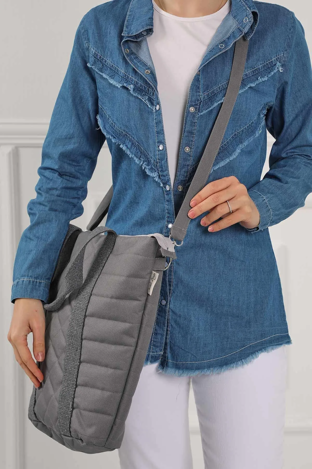 Polyamide Canvas Quilted Hand Shoulder Bag with Inner Pocket Casual Large Capacity Messenger Bag Daily Travel Shopping Bag,C-32