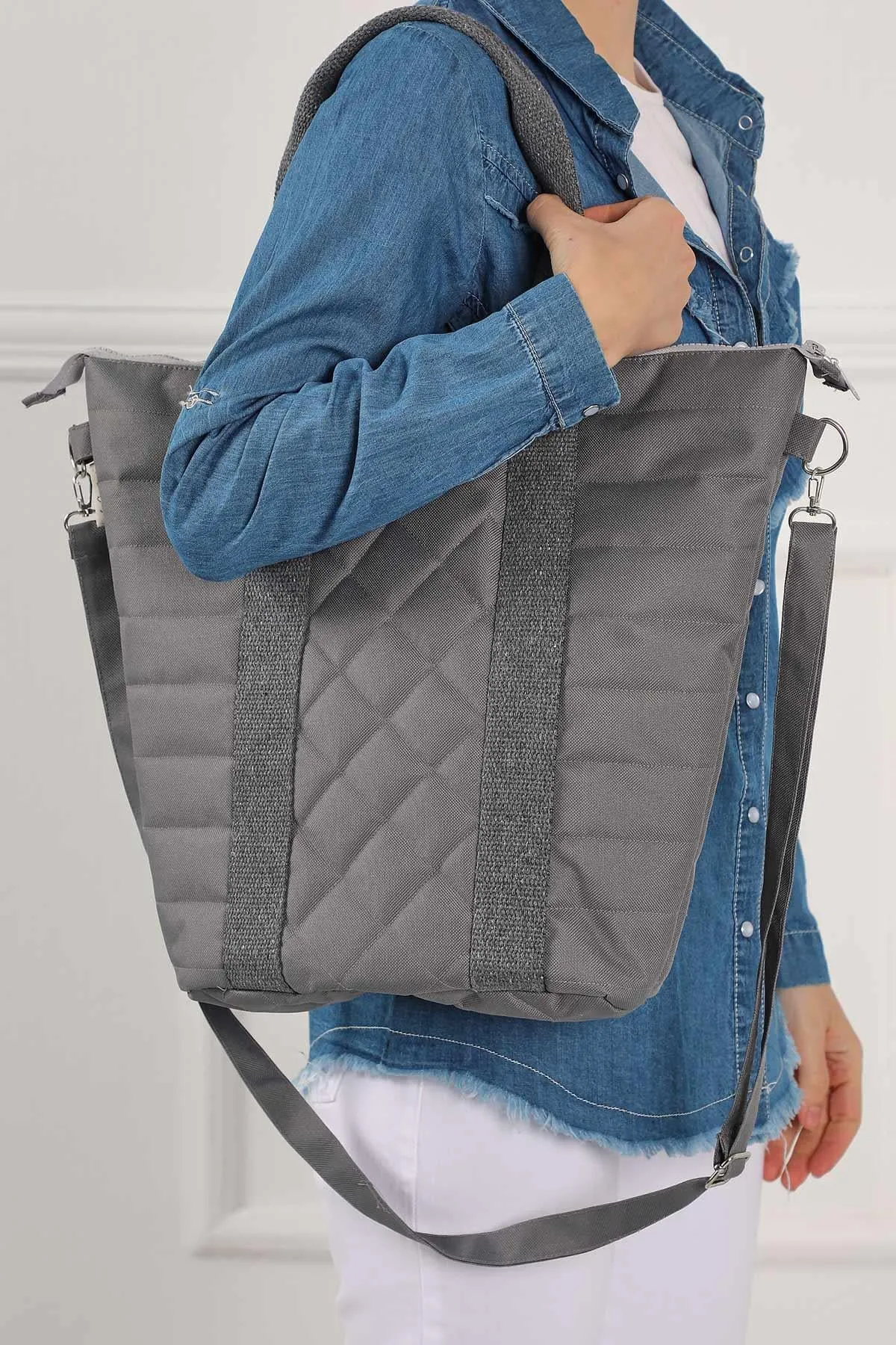 Polyamide Canvas Quilted Hand Shoulder Bag with Inner Pocket Casual Large Capacity Messenger Bag Daily Travel Shopping Bag,C-32