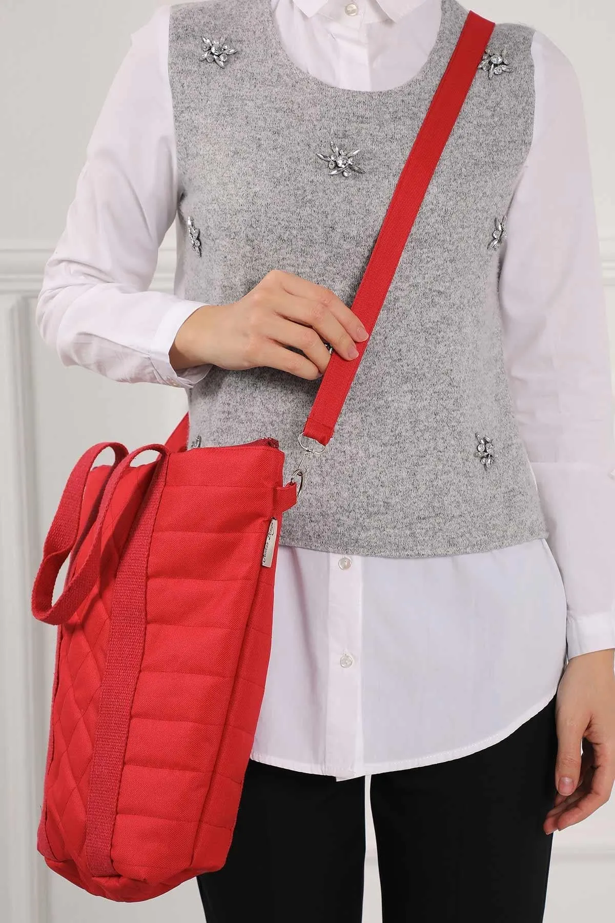 Polyamide Canvas Quilted Hand Shoulder Bag with Inner Pocket Casual Large Capacity Messenger Bag Daily Travel Shopping Bag,C-32