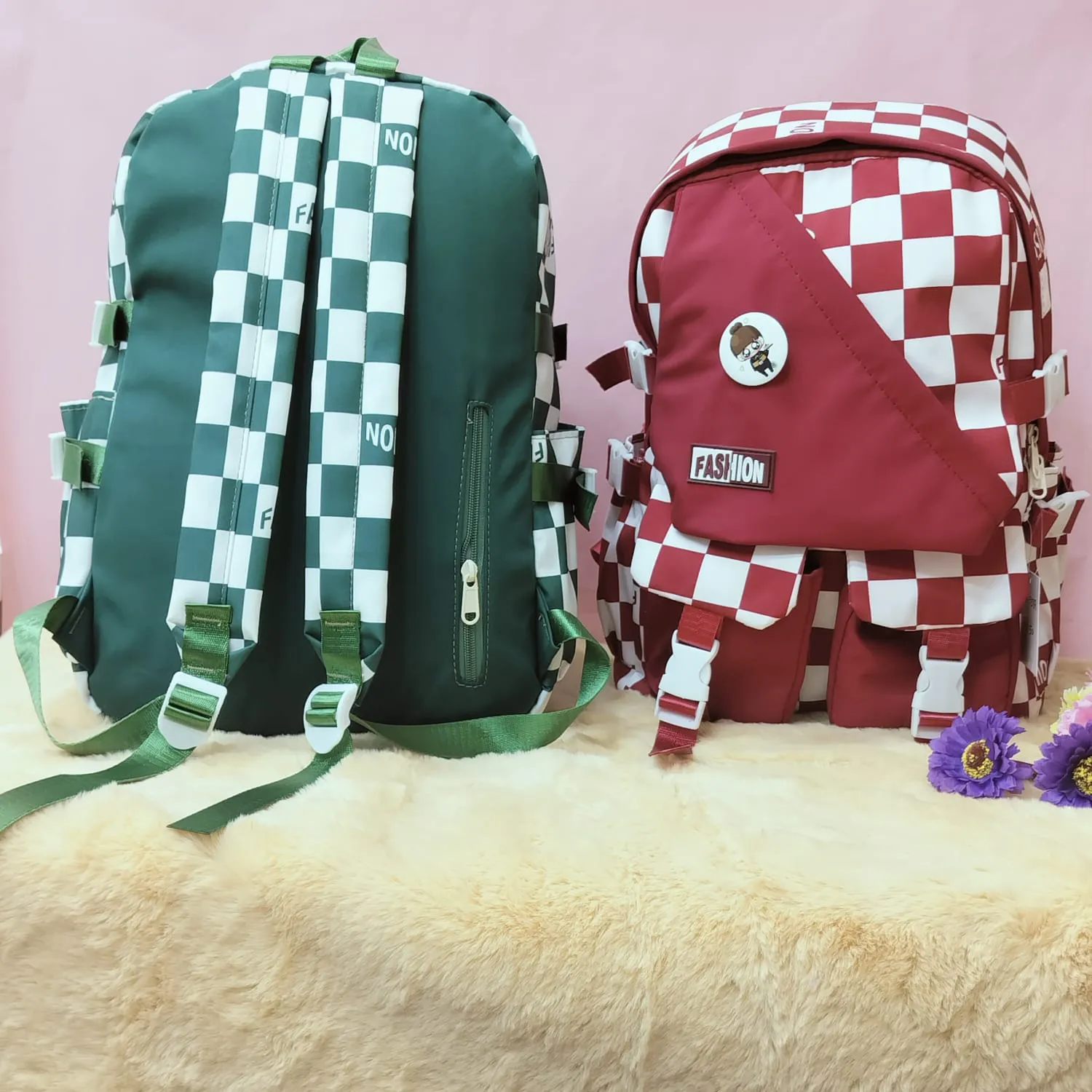 Printed Checks Backpack