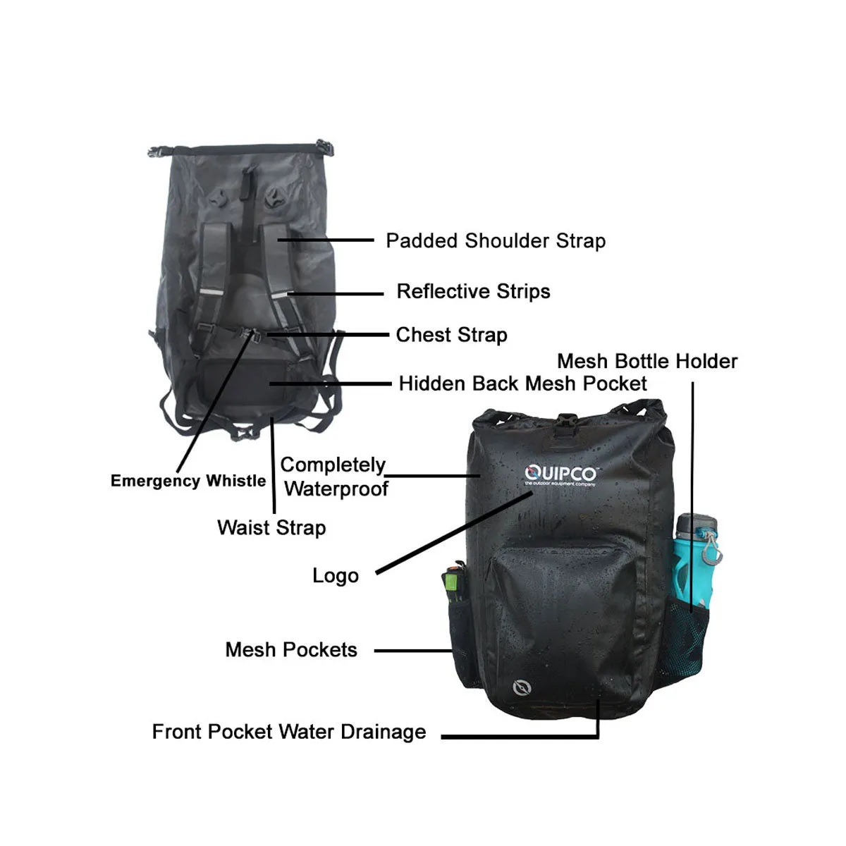 QUIPCO Aqua Shield Waterproof Backpack 32L Black