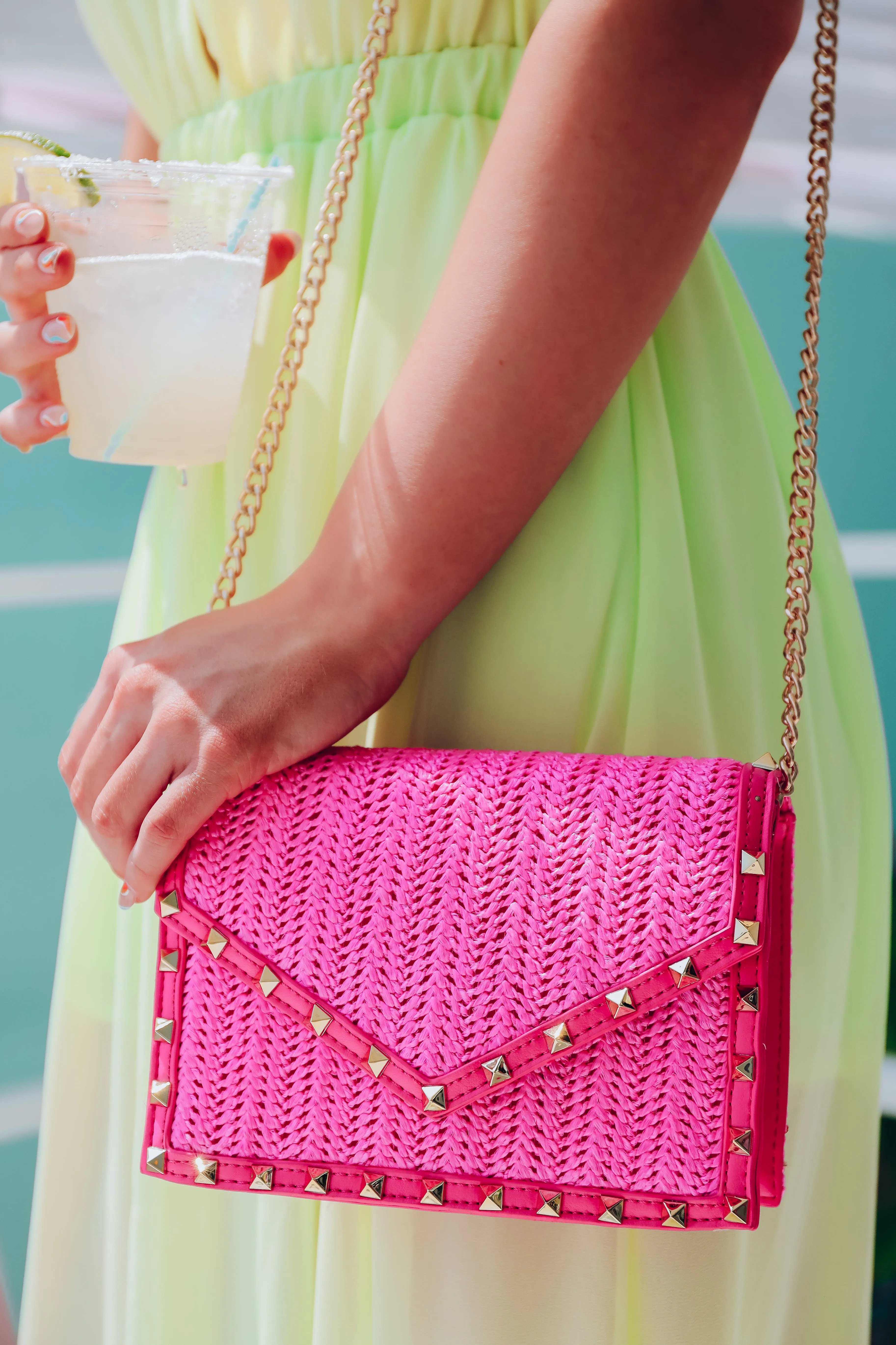 Ray Straw Crossbody Bag - Pink