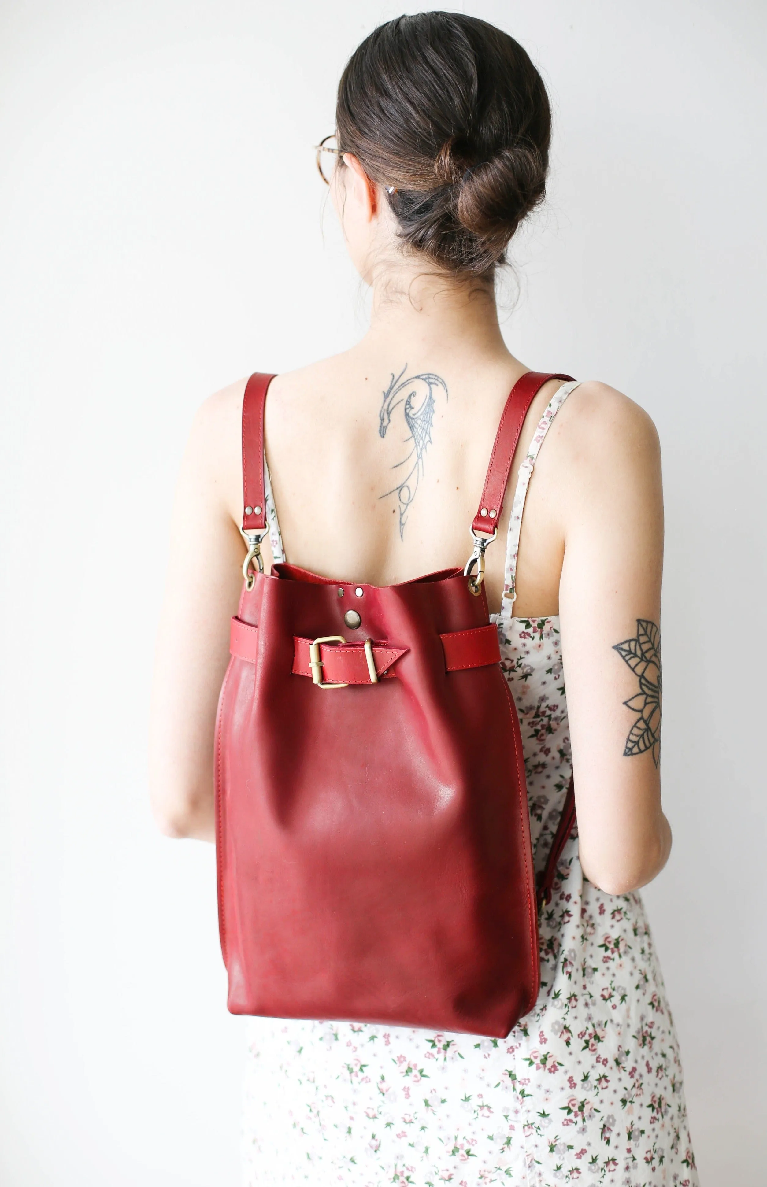 Red Large Leather Backpack Purse