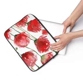 Red Poppy Flower Floral Print 12', 13", 14" Laptop Sleeve - Designed   Made in the USA