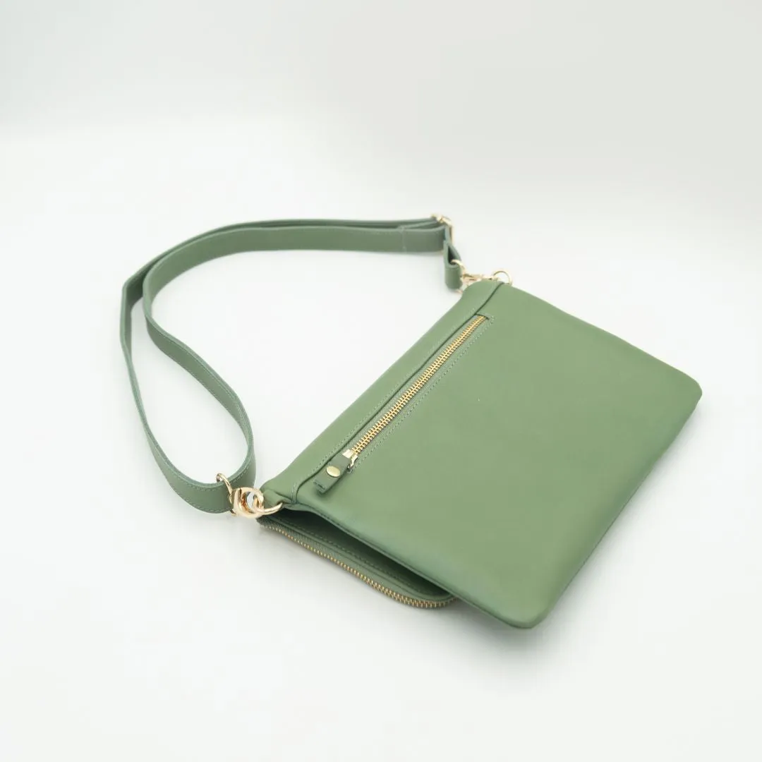 Sage Convertible Clutch (w Gold Fittings)