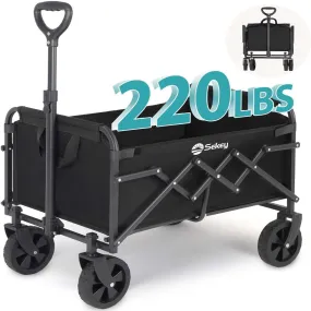 Sekey 220LBS Collapsible Wagon Heavy Duty 100L Large Capacity Foldable Wagon with All-Terrain Wheels, Lightweight Outdoor Utility Folding Wagon Cart for Shopping, Grocery