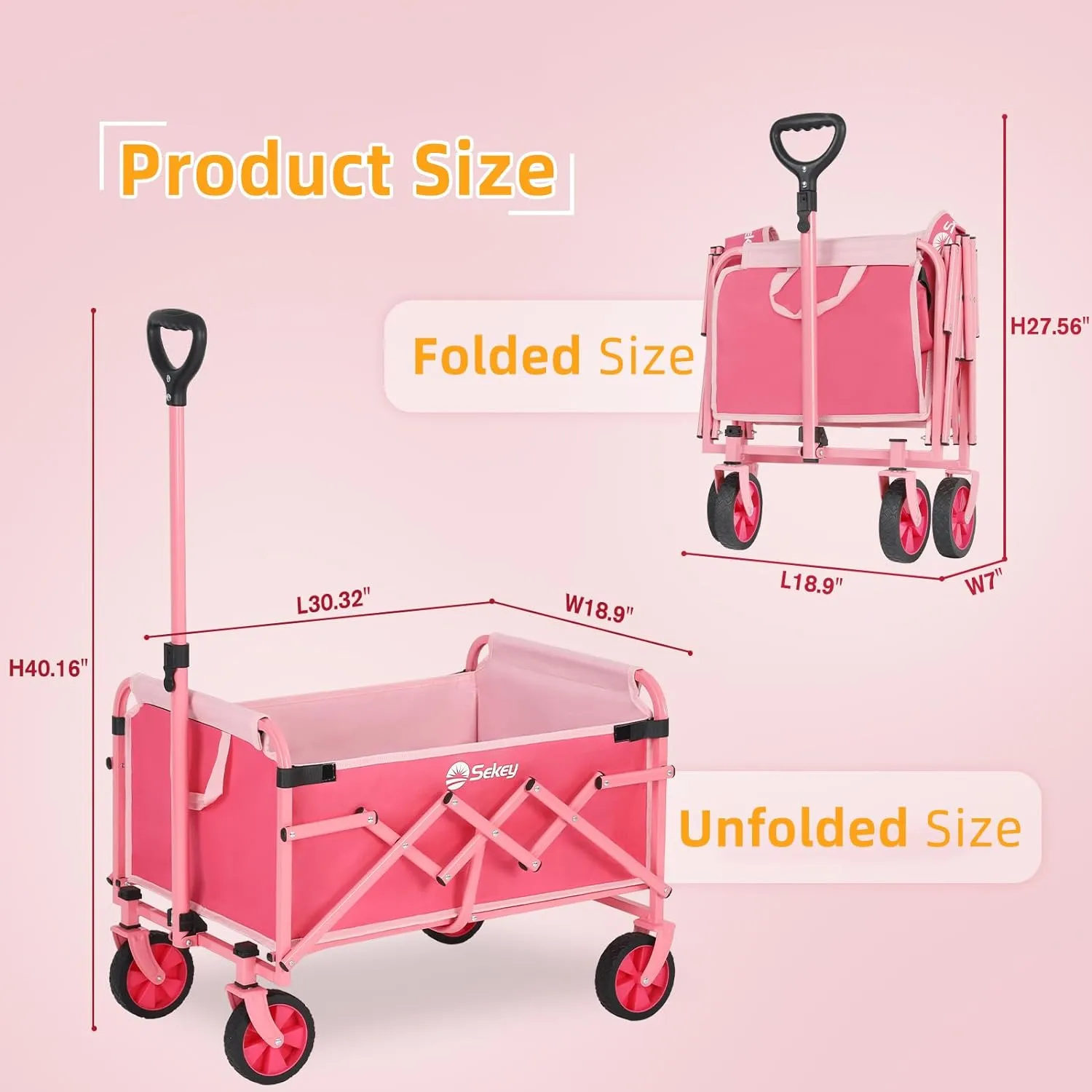 Sekey 220LBS Collapsible Wagon Heavy Duty 100L Large Capacity Foldable Wagon with All-Terrain Wheels, Lightweight Outdoor Utility Folding Wagon Cart for Shopping, Grocery