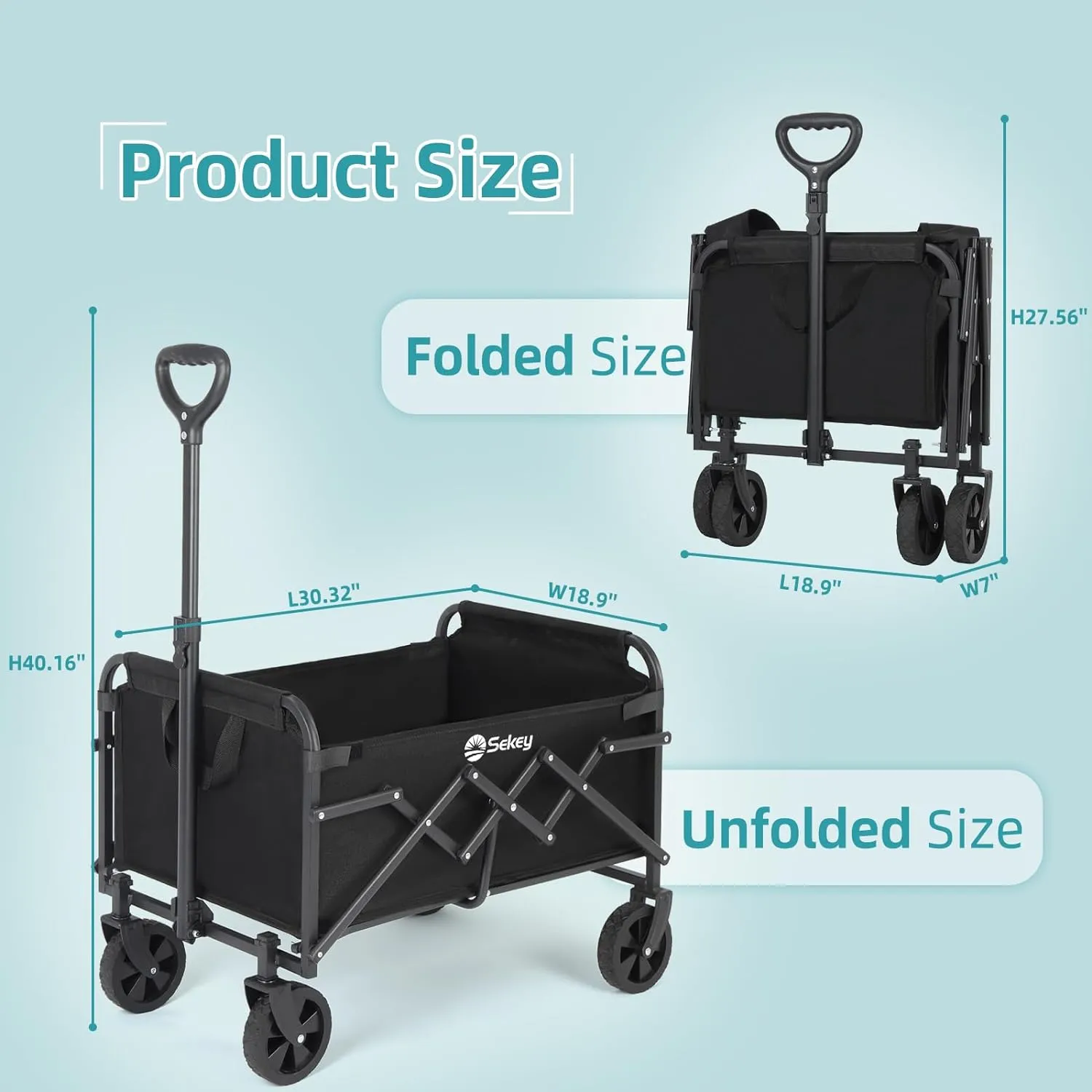 Sekey 220LBS Collapsible Wagon Heavy Duty 100L Large Capacity Foldable Wagon with All-Terrain Wheels, Lightweight Outdoor Utility Folding Wagon Cart for Shopping, Grocery