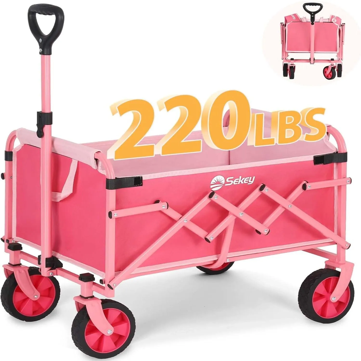 Sekey 220LBS Collapsible Wagon Heavy Duty 100L Large Capacity Foldable Wagon with All-Terrain Wheels, Lightweight Outdoor Utility Folding Wagon Cart for Shopping, Grocery