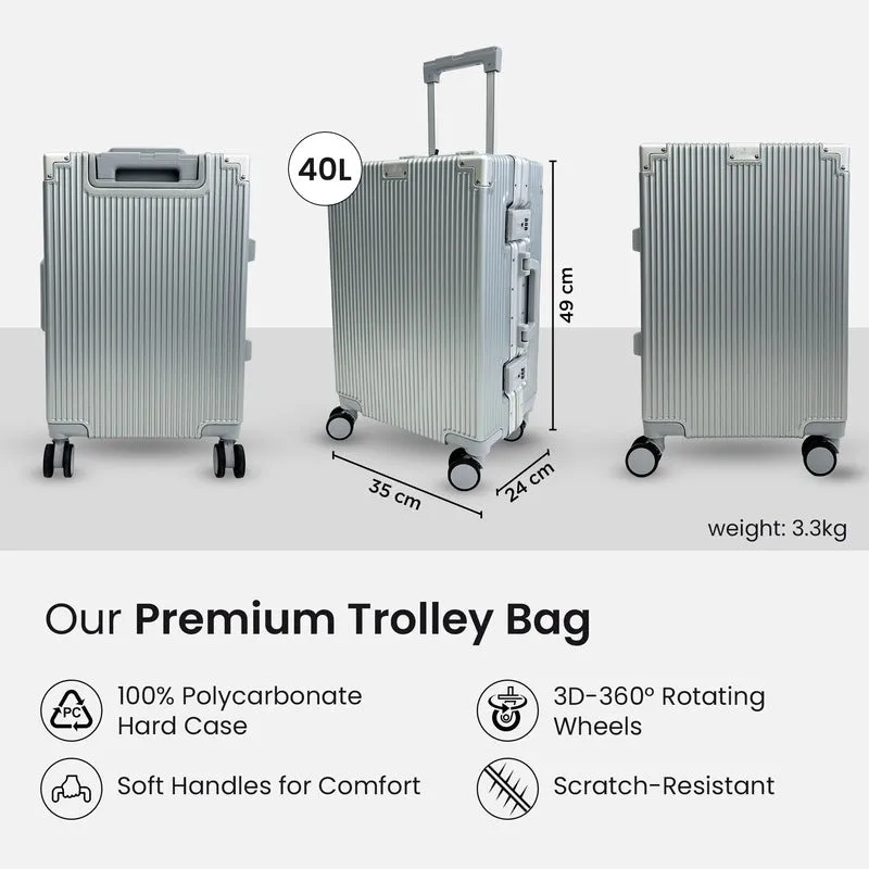 Small Cabin Trolley Bag - Lightweight Polycarbonate | 40L | Silver