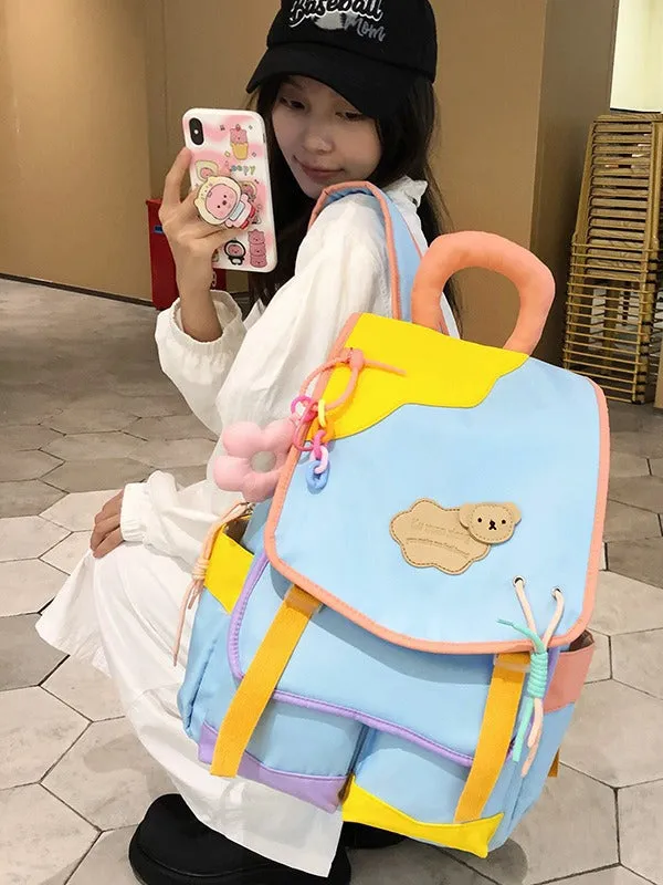 Soft Girl Contrast Color Large Capacity Fresh Western Style Casual Bag  New Korean Style Junior High School Student Elementary School Studebt Backpack