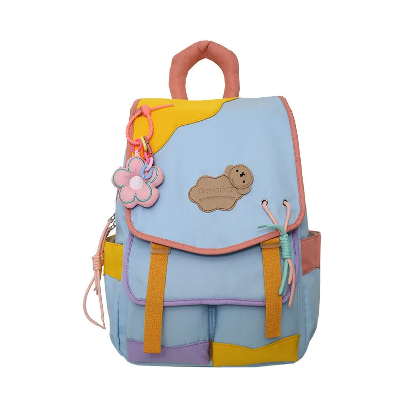 Soft Girl Contrast Color Large Capacity Fresh Western Style Casual Bag  New Korean Style Junior High School Student Elementary School Studebt Backpack