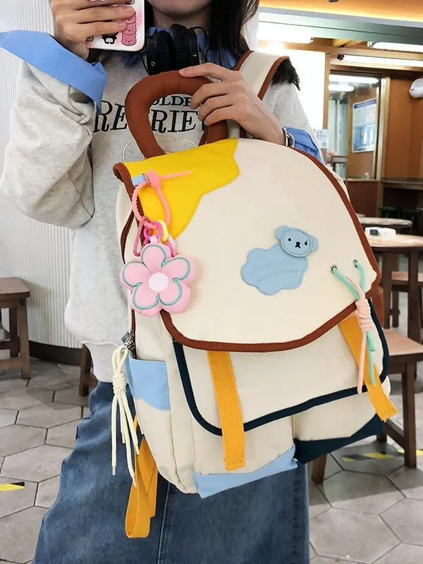 Soft Girl Contrast Color Large Capacity Fresh Western Style Casual Bag  New Korean Style Junior High School Student Elementary School Studebt Backpack