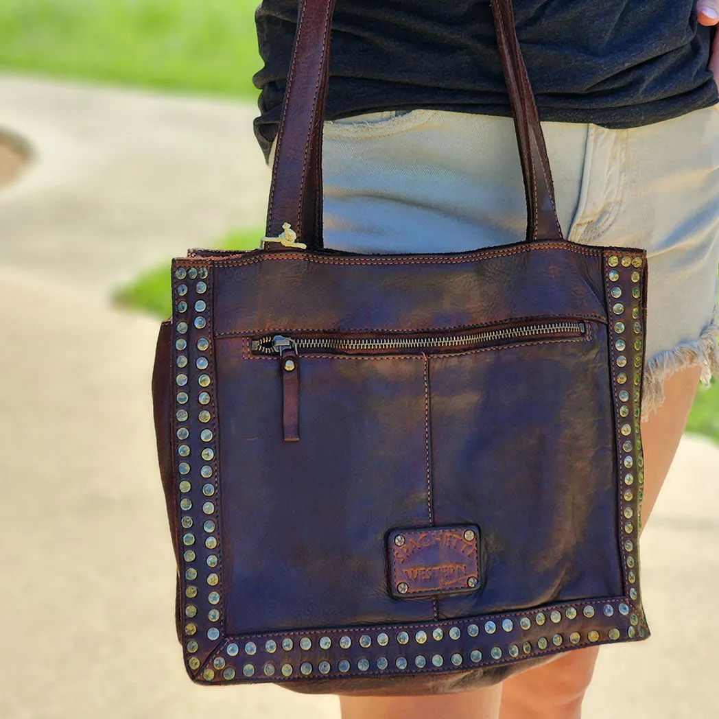 Spaghetti Western Brown Studded Shoulder Bag