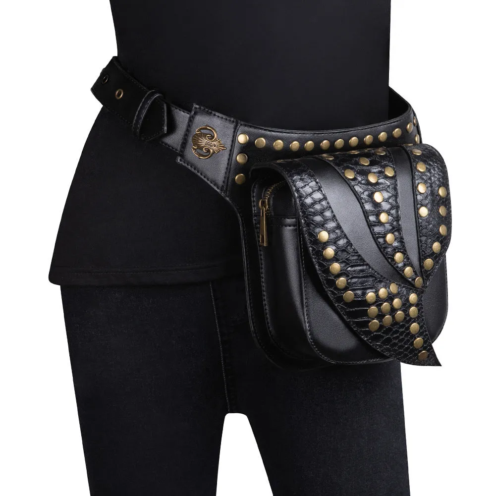 Steampunk Waist Leather Shoulder Leg Hip Holster Pouch Chain Bags Unisex