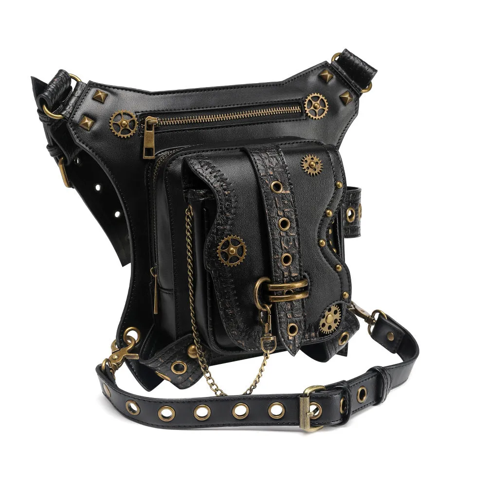 Steampunk Waist Leather Shoulder Leg Hip Holster Pouch Chain Bags Unisex