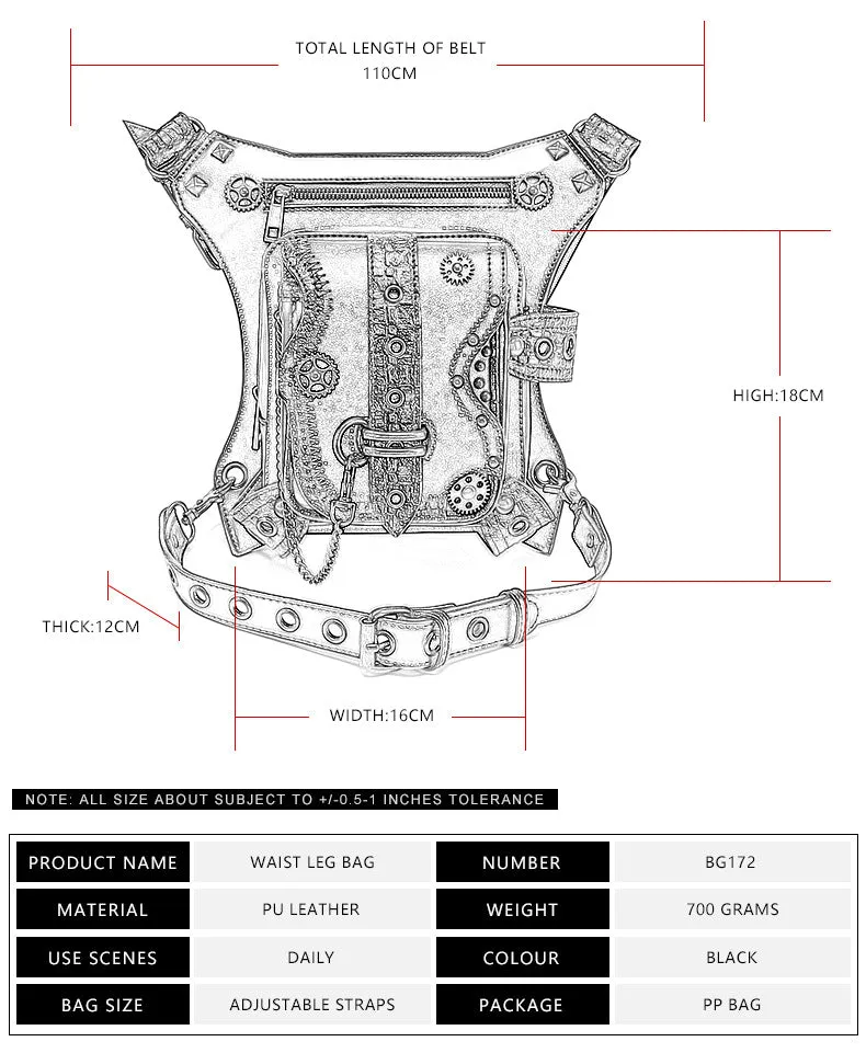 Steampunk Waist Leather Shoulder Leg Hip Holster Pouch Chain Bags Unisex