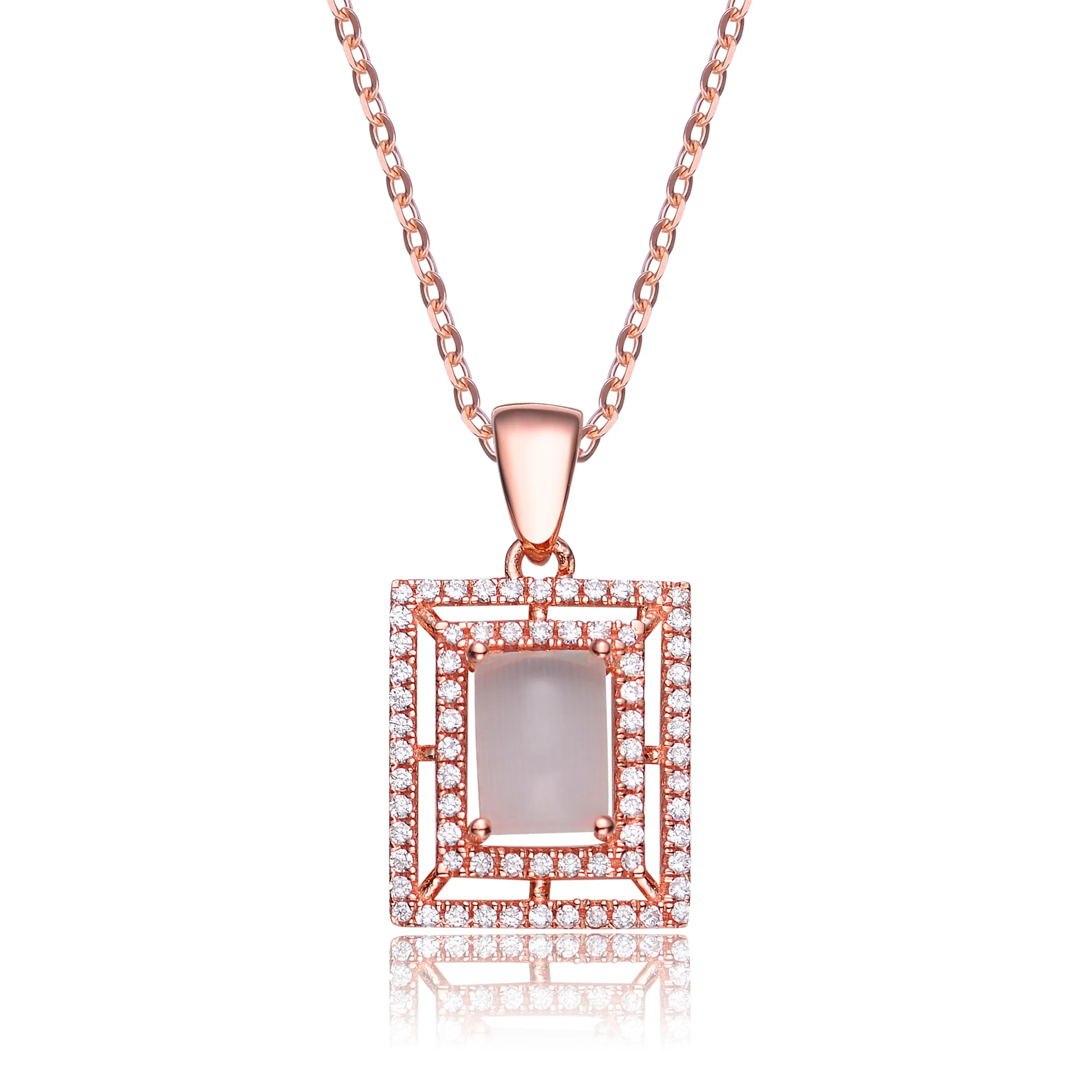 Sterling Silver White And Pink Cubic Zirconia Square Frame Pendant