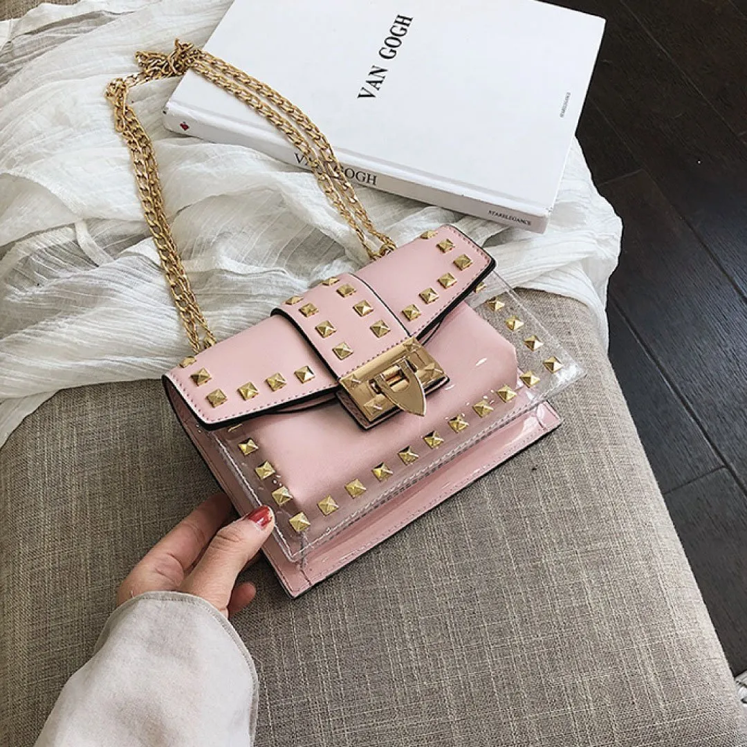 Studded Betty Shoulder Bag -Clear/Rose