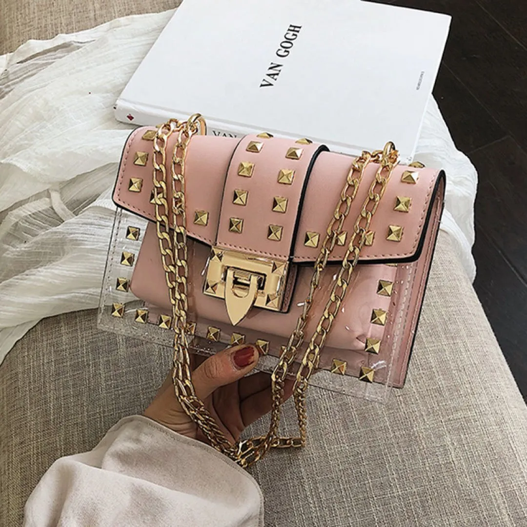 Studded Betty Shoulder Bag -Clear/Rose