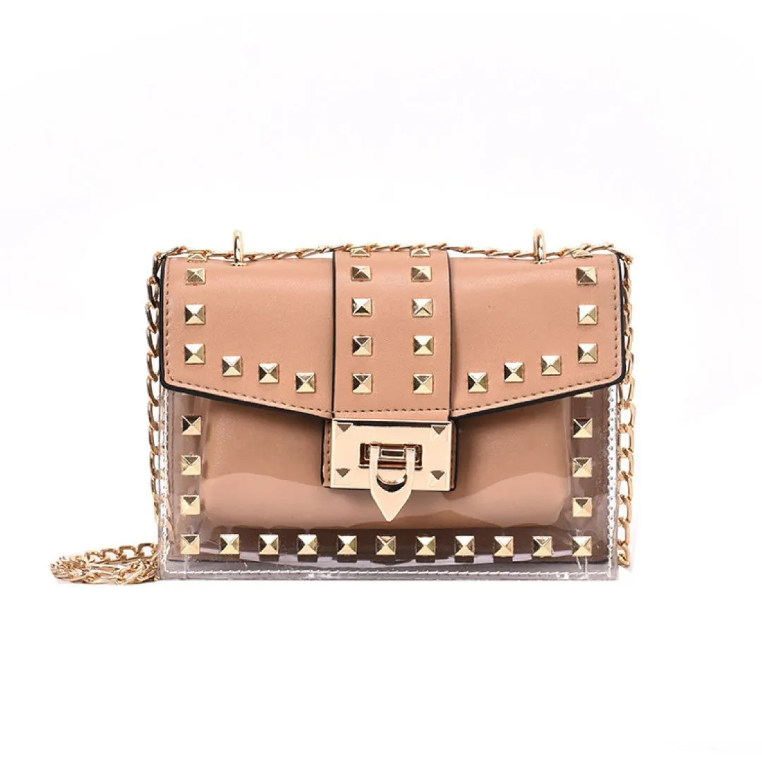 Studded Betty Shoulder Bag -Clear/Rose