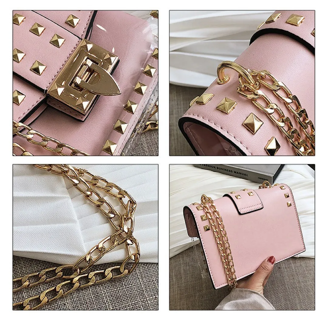 Studded Betty Shoulder Bag -Clear/Rose