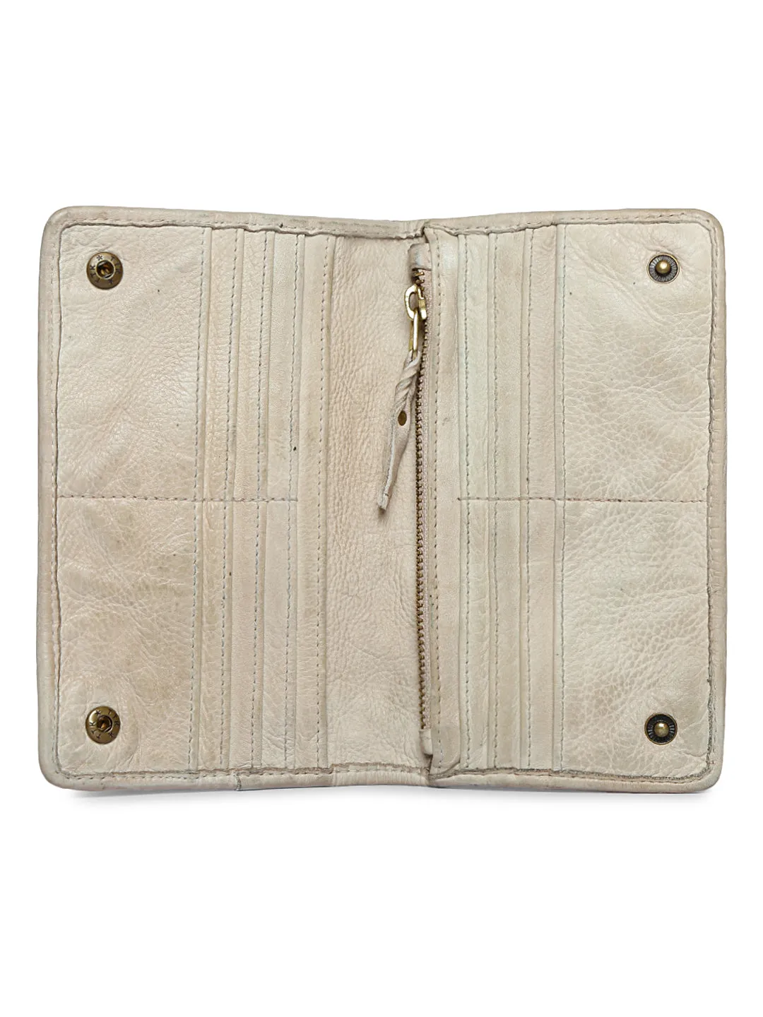 Studded Embellishment: Beige Leather Studded Wallet By Art N Vintage