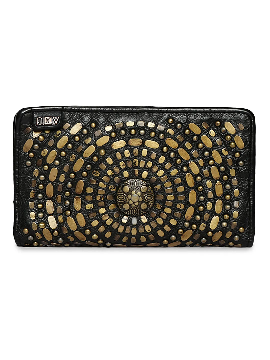 Studded Embellishment: Beige Leather Studded Wallet By Art N Vintage