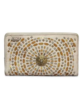 Studded Embellishment: Beige Leather Studded Wallet By Art N Vintage