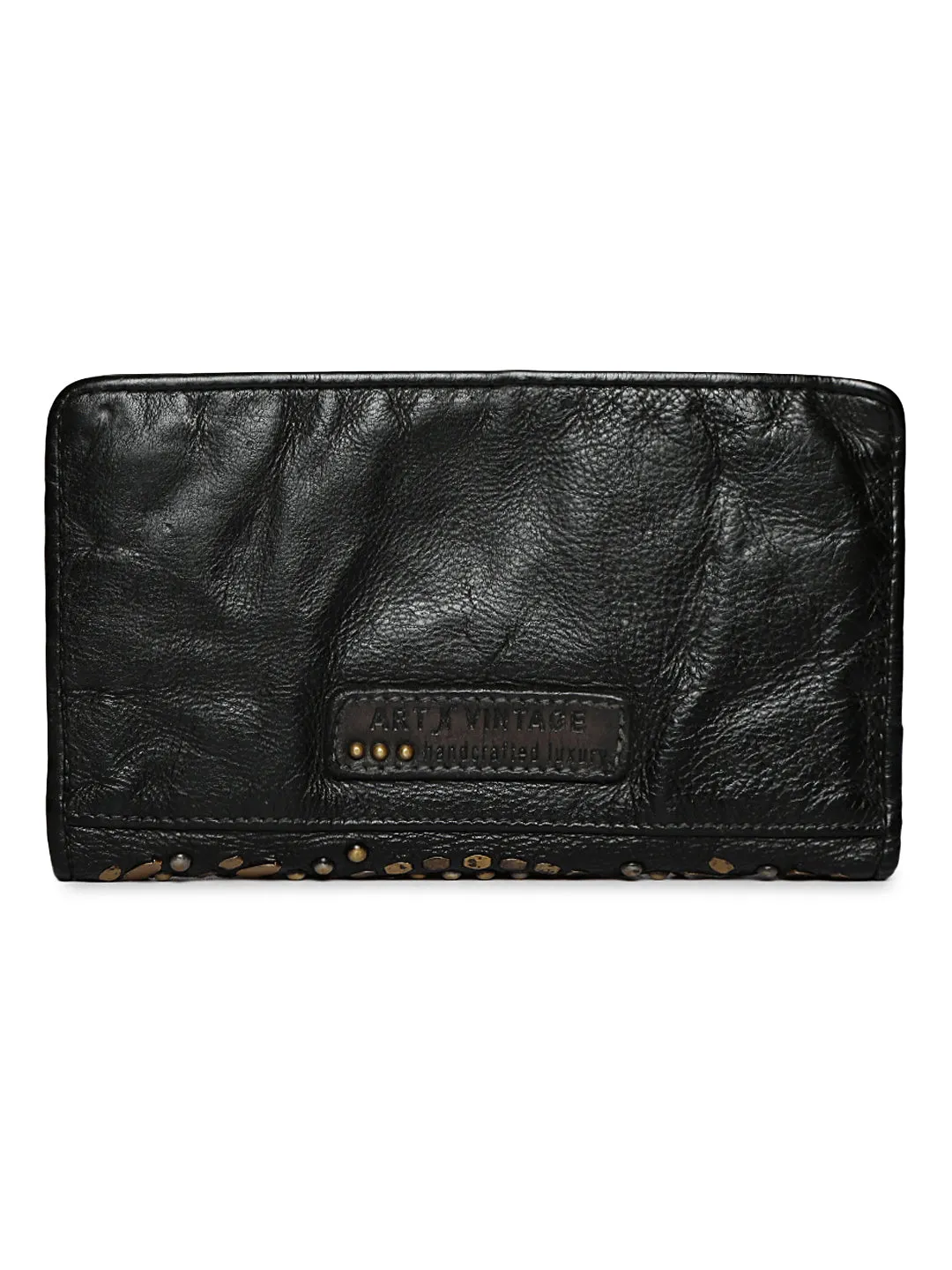 Studded Embellishment: Beige Leather Studded Wallet By Art N Vintage