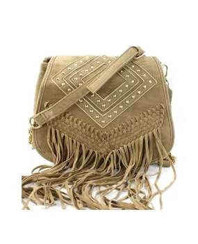 Studded Fringe Pocket Flap Bag