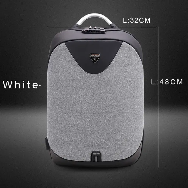 Stylish Anti Theft Travel Backpack with Cable Storage Board USB Charging Port for Men with Water Bottle Holder