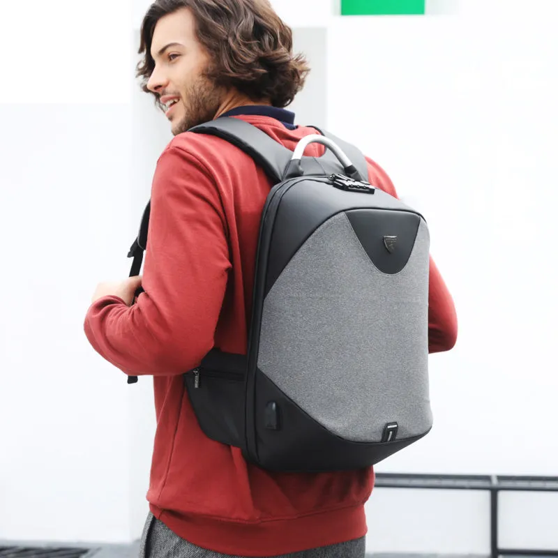 Stylish Anti Theft Travel Backpack with Cable Storage Board USB Charging Port for Men with Water Bottle Holder