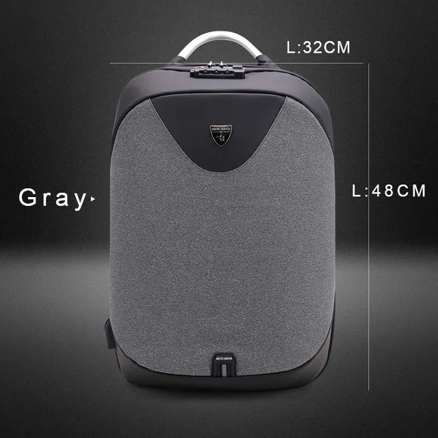 Stylish Anti Theft Travel Backpack with Cable Storage Board USB Charging Port for Men with Water Bottle Holder